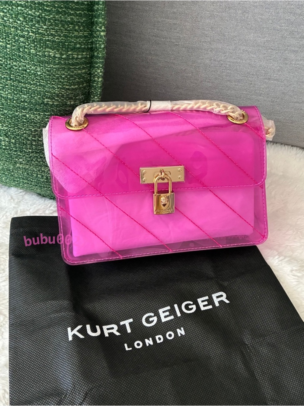 NWT🩷Kurt Geiger London Mini Brixton Clear Crossbody Shoulder Bag Bright Pink